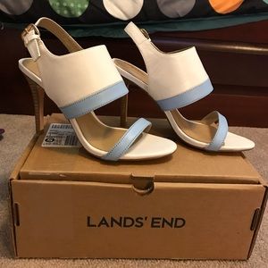 Lands’ End white strapped heeled sandal